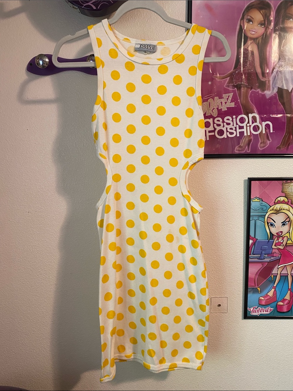 rave White Mini Dress with Yellow Polka Dots